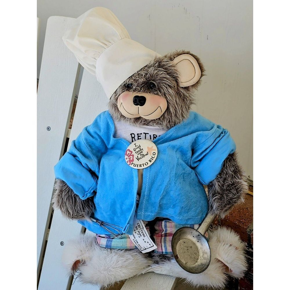 VTG 1992 Jean Burhans Pot Belly Teddy Bear Chef Wearing "Retired" Graphic TShirt